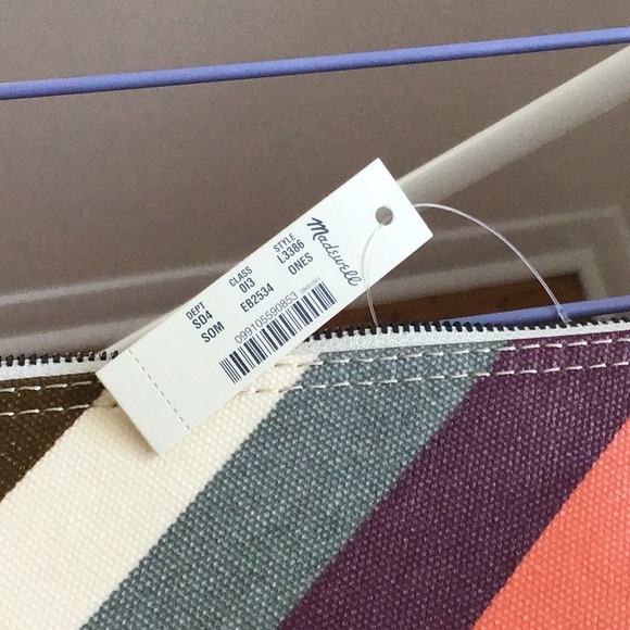 Madewell Stripe Coated Canvas Zip Top Pouch Clutch with Tassel - Picture 3 of 11